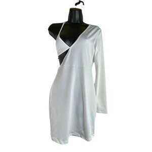 One-Shoulder White Bodycon Dress Large Sexy Club Stripper Stretch Y2K Party Rave